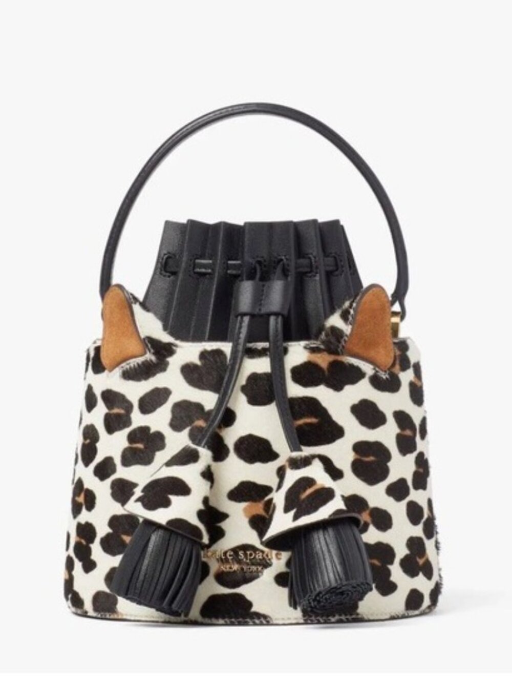 Kate Spade Buttercup Leopard Haircalf Small Bucket Bag Crossbody